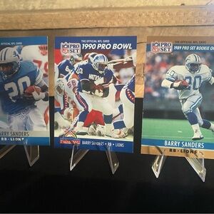1990 Barry Sanders NFL Pro Set Football Cards set of 3
